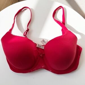 Victorias Secret Lined Demi Bra Underwire Molded Cup Convertible Red